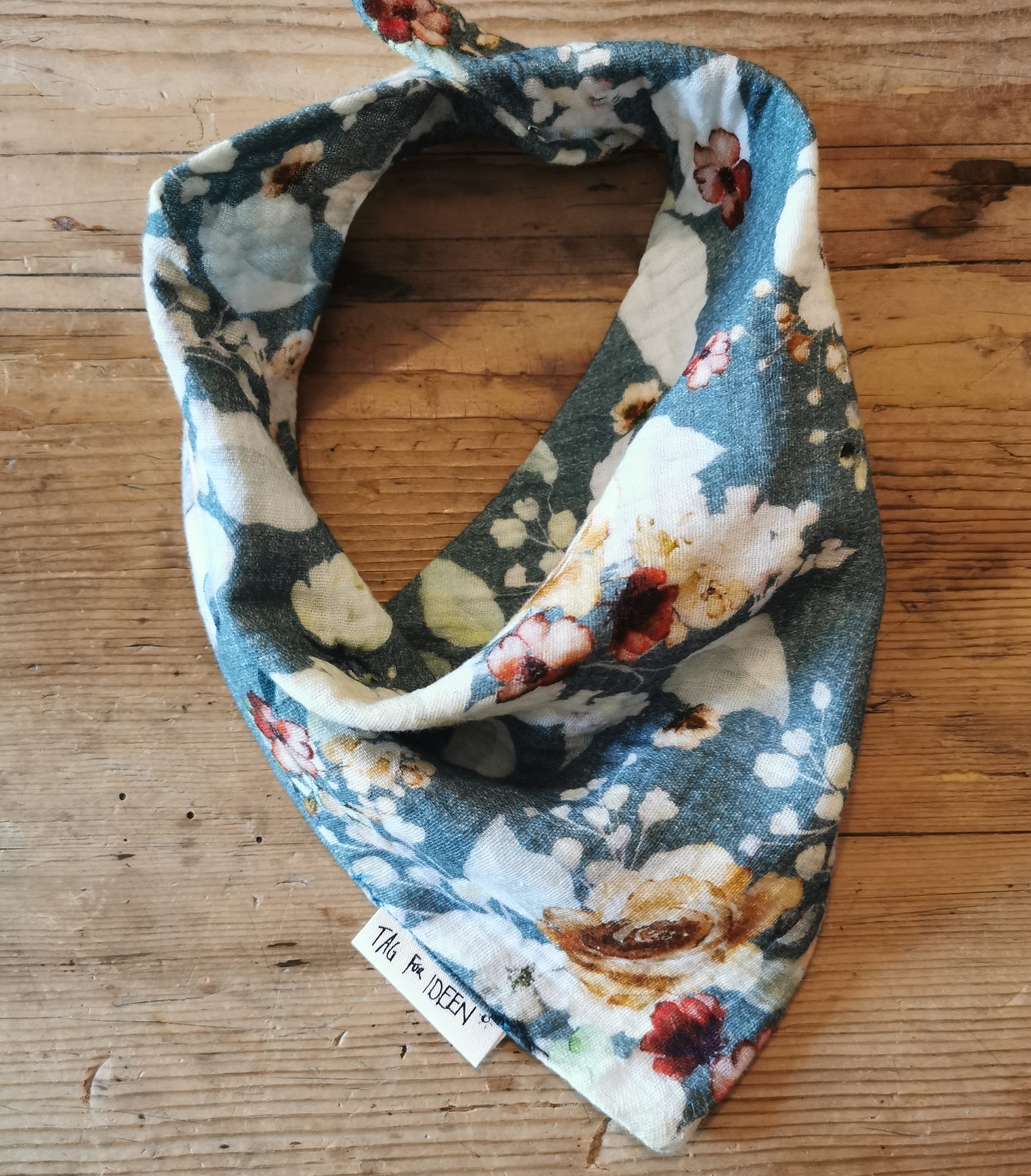 Dreiecktuch Musselin "S" Rosen petrol