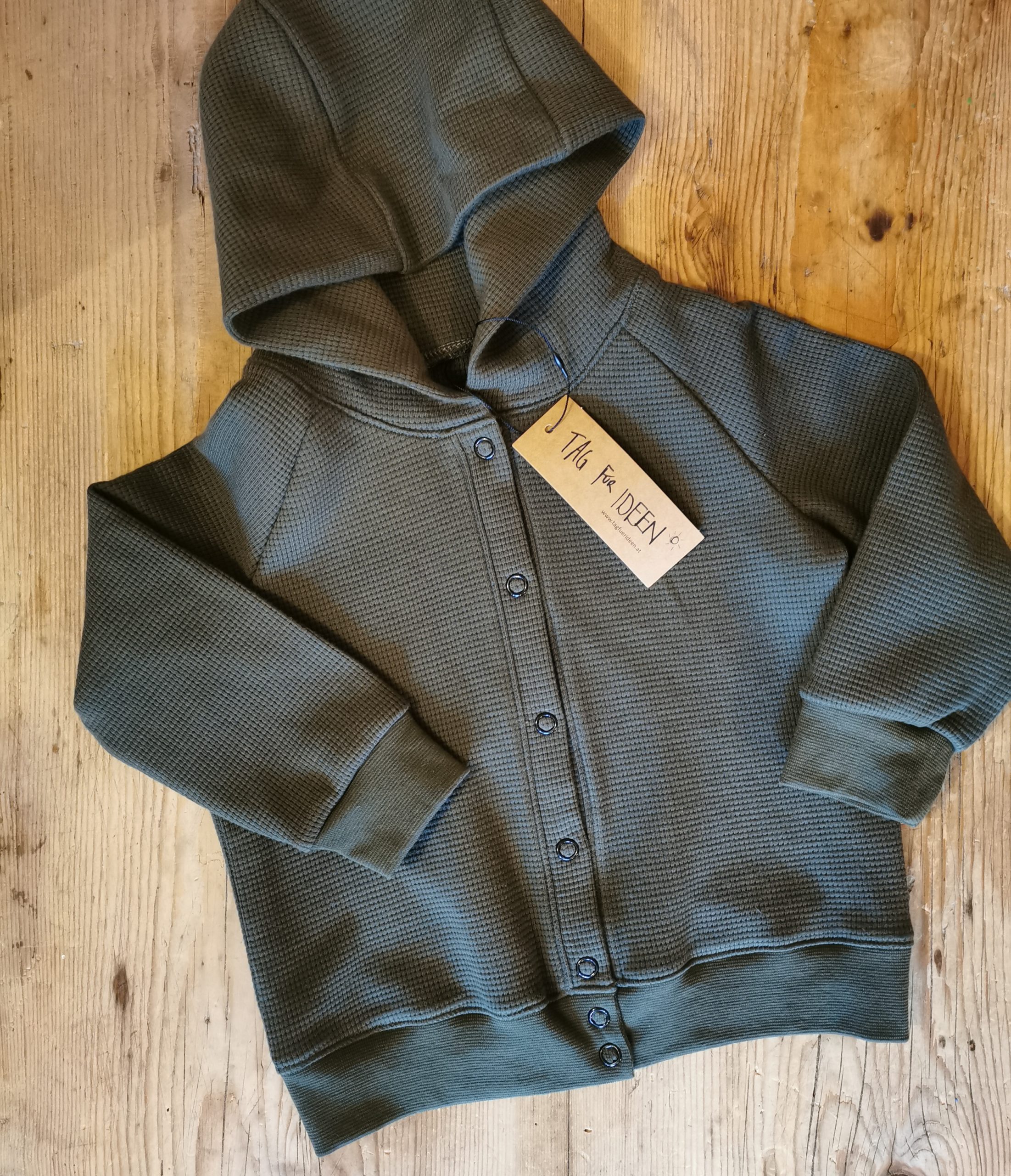 Waffelsweat-Kapuzenjacke olivgrün