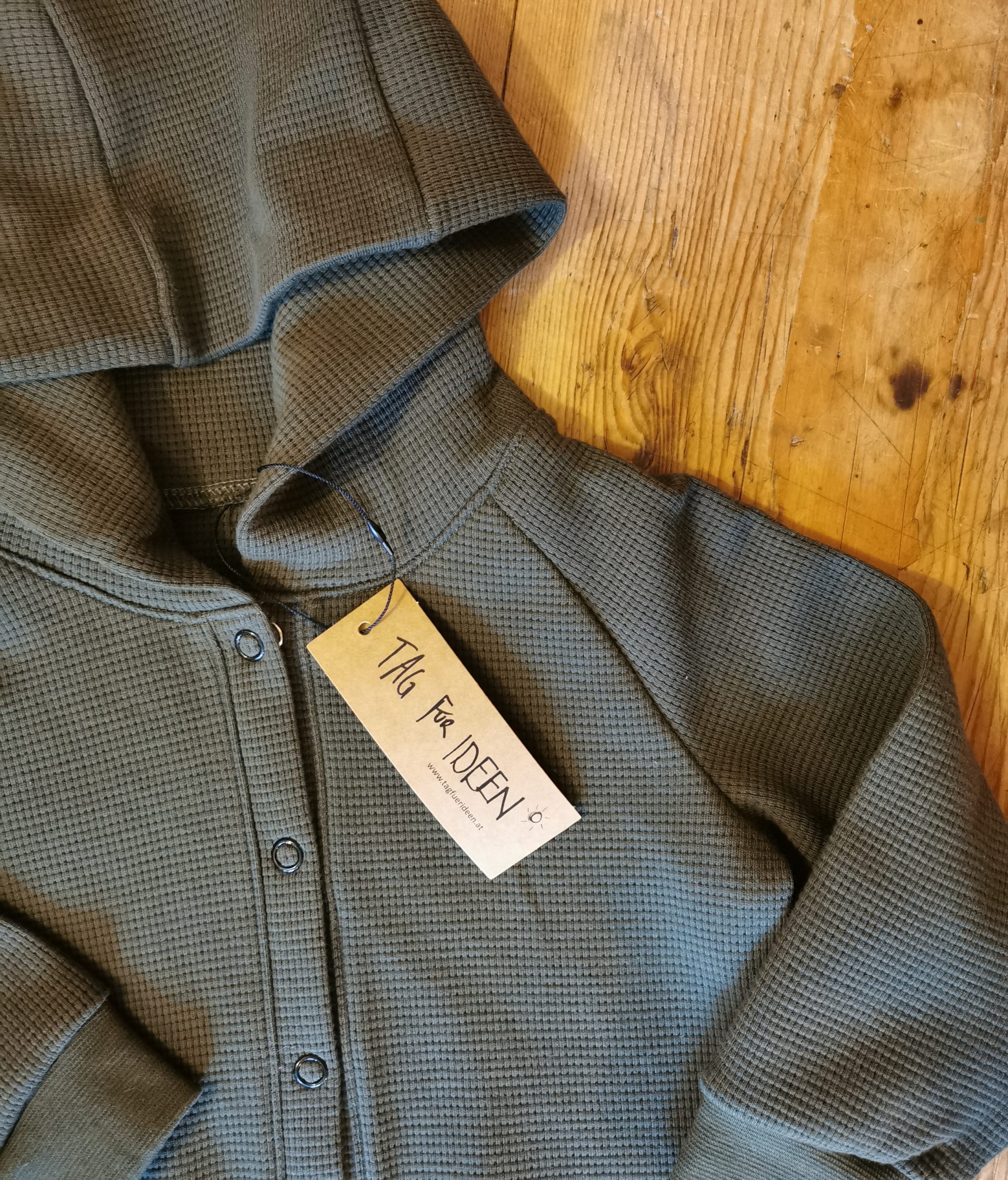 Waffelsweat-Kapuzenjacke olivgrün – Bild 3