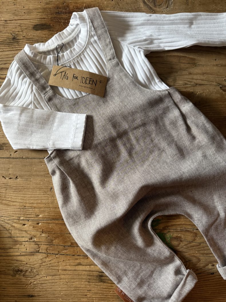 Fischgrat-Latzhose hellbraun/beige