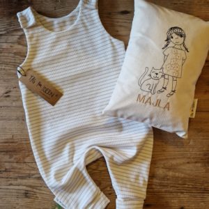 Rib-Strampler Streifen weiß/hellbeige