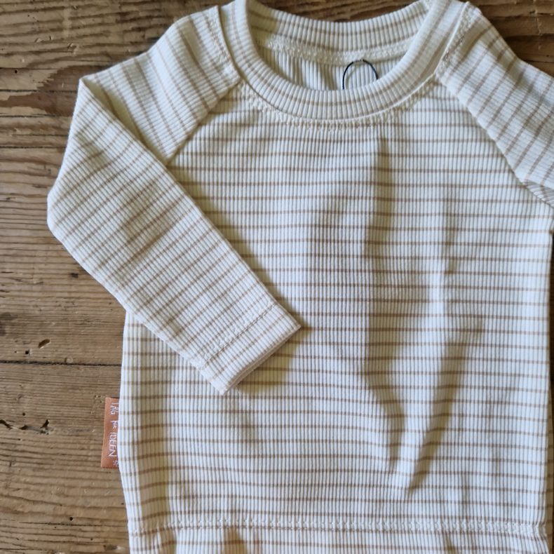 Langarmshirt Streifen weiß/hellbeige - Größe 74