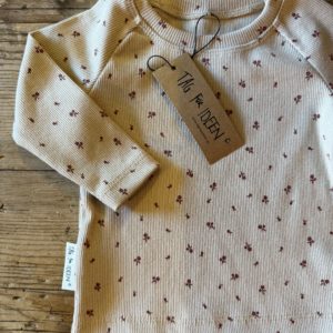 Rib-Langarmshirt  "Streublumen dunkelbeige"