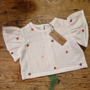 Musselin Bluse mit Flügelärmel Herzen bestickt