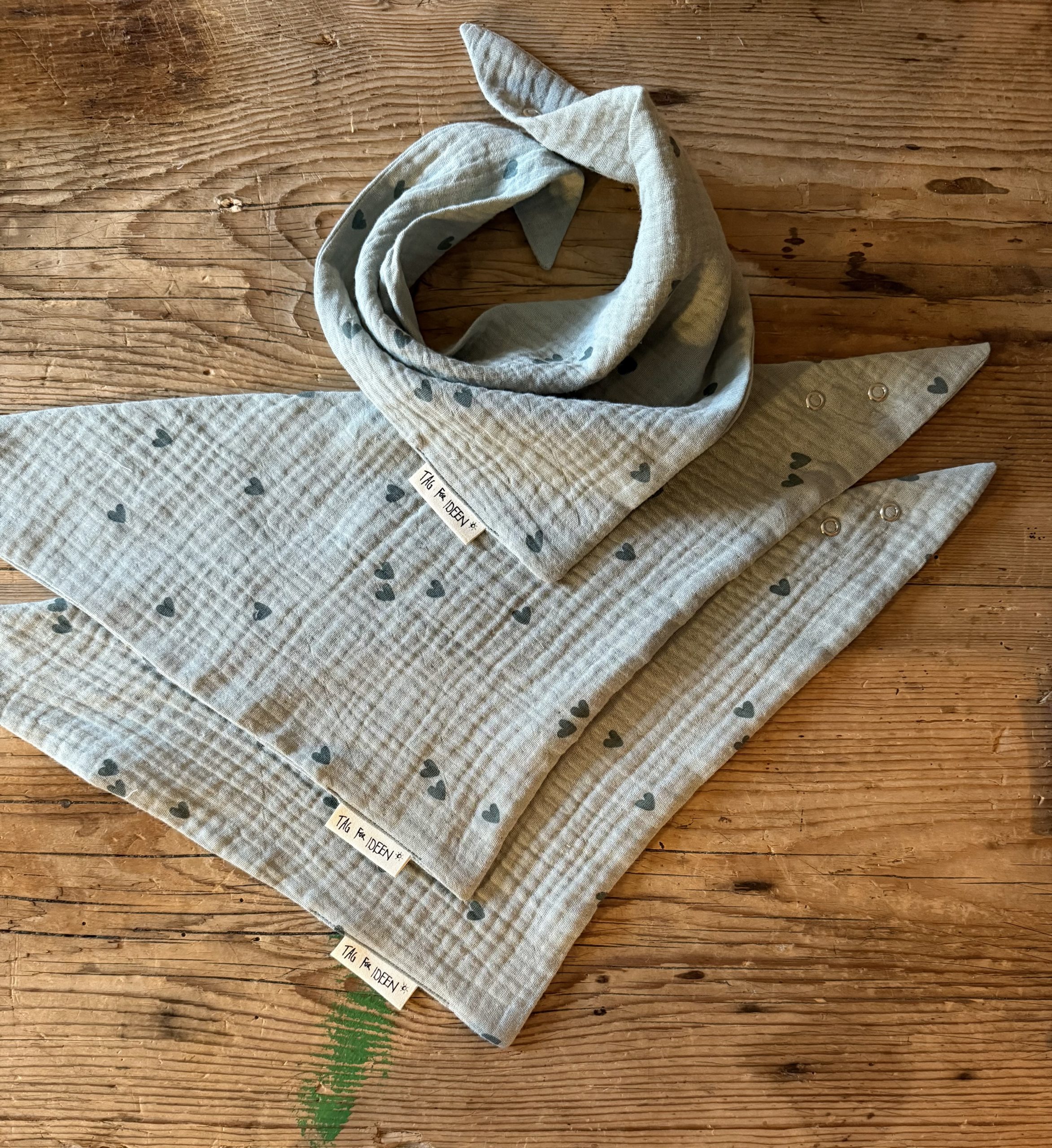 Dreiecktuch Musselin "S" Herzen mint/petrol