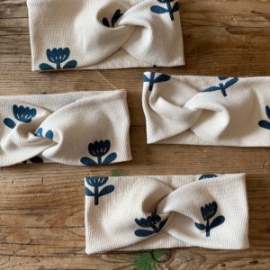 Knotenstirnband Rib Tulpen creme/blau