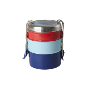 Runde Edelstahl Brotdose mehrfarbig Streifen