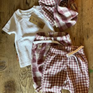 Musselinhose kariert "Himbeere" VORBESTELLUNG