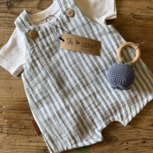 Musselin Latzhose Streifen hellblau