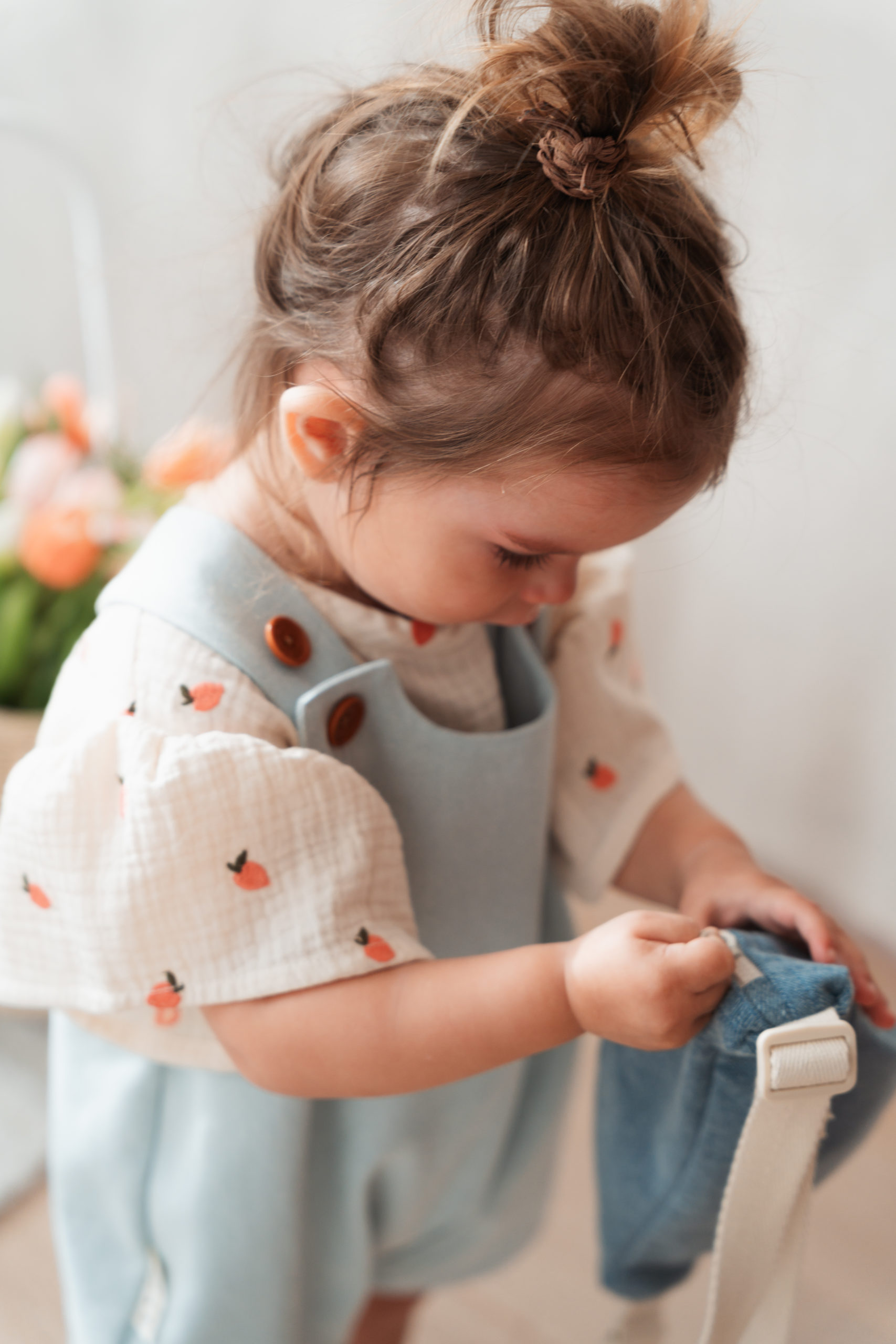 Musselin Bluse mit Flügelärmel Pfirsich bestickt